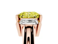 Fancy Yellow Radiant Cut Diamond Three-Stone Channel Set Ring Set in Rose gold with Smooth Polished Band
