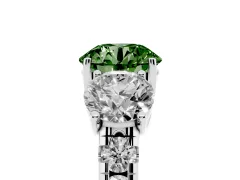 Fancy Green Round Cut Diamond Three-Stone Ring Set in White gold with Pavé Band