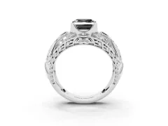 Fancy Black Asscher Cut Diamond Art Deco Ring Set in Platinum with Pavé Split Shank