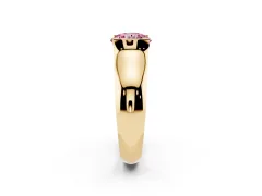 Fancy Pink Round Cut Diamond Bezel Solitaire Ring Set in Yellow gold with Wide Band