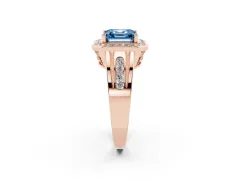 Fancy Blue Asscher Cut Diamond Halo Ring Set in Rose gold with Pavé and Bezel Accent Split Shank