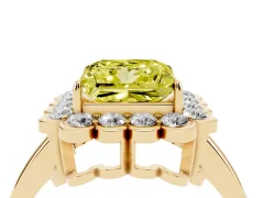 Fancy Yellow Princess Cut Diamond Halo Cluster Engagement Ring Set in Yellow gold with Solitaire Band and Prong Setting