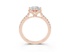 Cushion Cut Diamond Solitaire Ring Set in Rose gold with Pavé Band and Floral Prong Setting