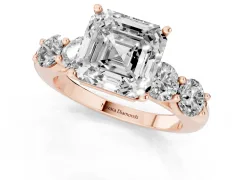 Asscher Cut Diamond Five-Stone Prong Set Ring Set in Rose gold with Classic Band