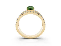 Fancy Green Emerald Cut Diamond Split Shank Pavé Solitaire Ring Set in Yellow gold with Open Shank Design