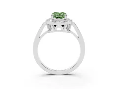 Fancy Green Oval Cut Diamond Halo Ring Set in Silver with Accent-Lined Split Shank and Prong Setting