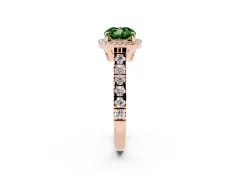Fancy Green Cushion Cut Diamond Halo Engagement Ring Set in Rose gold with Pavé Band and Prong-Set Center