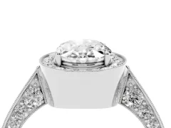 Oval Cut Diamond Halo Engagement Ring Set in Silver with Accent Split Shank Band