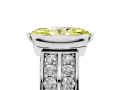 Fancy Yellow Marquise Cut Diamond Wide Channel Set Band Ring Set in White gold with Bezel Setting