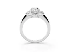 Cushion Cut Diamond Cluster Halo Ring Set in White gold with Solitaire Band and Prong Setting