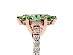 Fancy Green Marquise Cut Diamond Solitaire Ring Set in Rose gold with Brilliant Pavé Band and Prong Setting