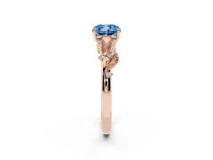 Fancy Blue Cushion Cut Diamond Solitaire Ring Set in Rose gold with Leaf Motif Band
