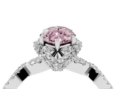 Fancy Pink Marquise Cut Diamond Halo Twist Band Solitaire Ring Set in Silver with Prong-Set Center Stone