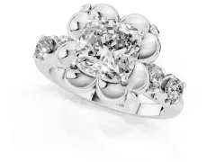 Cushion Cut Diamond Floral Halo Ring Set in Platinum with Shared Prong Band