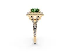 Fancy Green Princess Cut Diamond Double Halo Ring Set in Yellow gold with Pavé Band