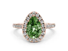 Fancy Green Pear Cut Diamond Halo Pavé Engagement Ring Set in Rose gold with Prong Setting