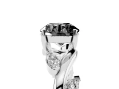 Fancy Black Round Cut Diamond Solitaire Ring Set in White gold with Twisted Marquise Accent Band