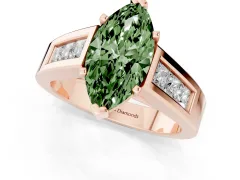 Fancy Green Marquise Cut Diamond Solitaire Ring Set in Rose gold with Channel-Set Accent Stones and Prong Setting