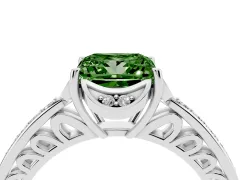 Fancy Green Princess Cut Diamond Halo Ring Set in Silver with Channel Set Band and Prong Setting