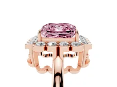 Fancy Pink Princess Cut Diamond Halo Cluster Engagement Ring Set in Rose gold with Solitaire Band and Prong Setting