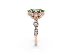 Fancy Green Marquise Cut Diamond Halo Twist Band Solitaire Ring Set in Rose gold with Prong-Set Center Stone