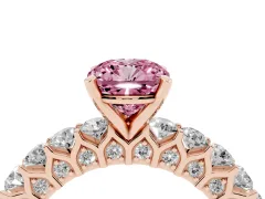 Fancy Pink Cushion Cut Diamond Solitaire Ring Set in Rose gold with Shared Prong Pavé Band