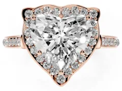 Heart Cut Diamond Halo Ring Set in Rose gold with Pavé-Lined Shoulders and Prong Setting