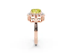 Fancy Yellow Princess Cut Diamond Halo Cluster Engagement Ring Set in Rose gold with Solitaire Band and Prong Setting