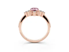 Fancy Pink Emerald Cut Diamond Cluster Ring Set in Rose gold with Beaded Band
