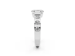 Emerald Cut Diamond Channel-Set Band Ring Set in Platinum with Bezel Prong Setting