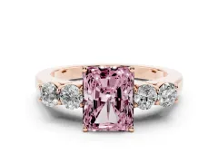 Fancy Pink Radiant Cut Diamond Five-Stone Prong Set Band Ring Set in Rose gold with Polished Band