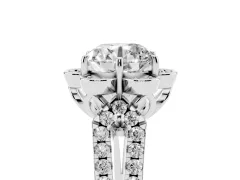 Round Cut Diamond Floral Halo Split Shank Engagement Ring Set in Platinum with Pavé Shank