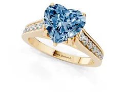 Fancy Blue Heart Cut Diamond Solitaire Pavé Engagement Ring Set in Yellow gold with Prong Setting