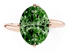 Fancy Green Oval Cut Diamond Solitaire Engagement Ring Set in Rose gold with Classic Plain Band
