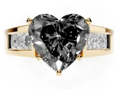 Fancy Black Heart Cut Diamond Solitaire Ring Set in Yellow gold with Channel-Set Accent Stones and Prong Setting