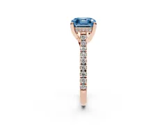 Fancy Blue Asscher Cut Diamond Solitaire Ring Set in Rose gold with Brilliant Pavé Band and Prong Setting