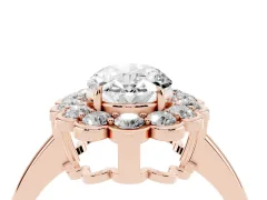 Oval Cut Diamond Halo Cluster Engagement Ring Set in Rose gold with Solitaire Band and Prong Setting