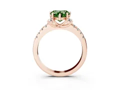 Fancy Green Heart Cut Diamond Three-Stone Pavé Ring Set in Rose gold with Prong Setting