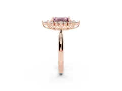 Fancy Pink Emerald Cut Diamond Cluster Halo Ring Set in Rose gold with Marquise and Round Accents