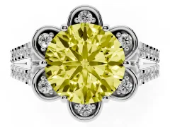 Fancy Yellow Round Cut Diamond Floral Halo Split Shank Engagement Ring Set in Silver with Pavé Shank
