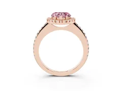 Fancy Pink Heart Cut Diamond Pavé Halo Ring Set in Rose gold with Prong Setting
