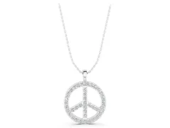 Round Brilliant Pavé-Set Diamond Peace Pendant Set in Silver with Prong Setting
