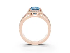 Fancy Blue Princess Cut Diamond Halo Ring Set in Rose gold with Double Pavé Split Shank