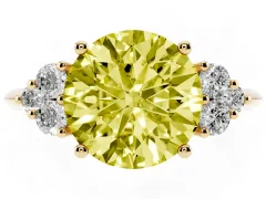 Fancy Yellow Round Cut Diamond Cluster Ring Set in Yellow gold with Plain Band and Prong Setting