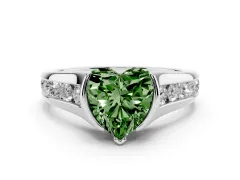 Fancy Green Heart Cut Diamond Bezel-Set Solitaire Ring Set in Silver with Channel-Set Band