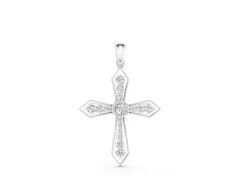 Round Diamond Milgrain Cross Pendant Set in Silver with Bezel-Set Stones