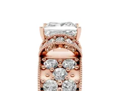 Princess Cut Diamond Milgrain Halo Pavé Engagement Ring Set in Rose gold with Prong Setting