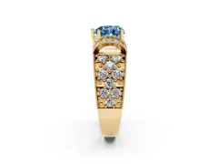 Fancy Blue Heart Cut Diamond Milgrain Halo Pavé Engagement Ring Set in Yellow gold with Prong Setting