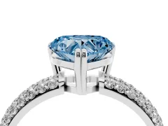 Fancy Blue Heart Cut Diamond Solitaire Ring Set in Silver with Multi-Row Round Pavé Band and Prong Setting