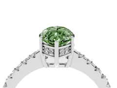 Fancy Green Marquise Cut Diamond Solitaire Engagement Ring Set in Silver with Pavé Band and Prong Setting